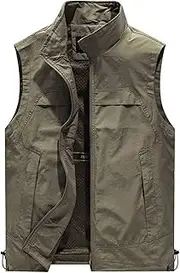 [QtthZZr] Men's Vest Outdoor Breathable Fishing Travel Gilet Sleeveless Casual Jacket Multi-Pocket Utility Waistcoat