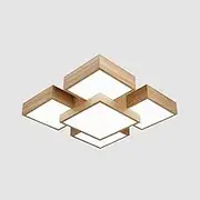 Creative Solid Wood Square LED Flush Mount Ceiling Light, Acrylic Lamp Shade, 3 Color Temperatures Ceiling Lamp, Lighting Fixture for Living Room Bedroom Decoration