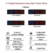 4" 6-Digit Aluminum Alloy Gym Timer Clock with Remote Control for Gym Meeting