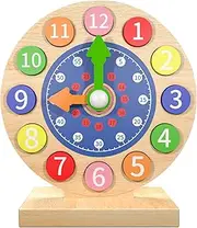 Kids Teaching Clock, Wooden Learn-to-Tell-Time Analog Clock, 6.69x2.24x7.28 inches Colorful Educational, Learning Timepiece for Toddler and Children, Fun Time Telling Toy