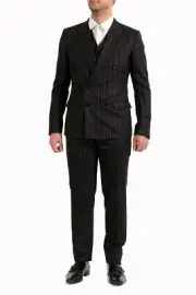 Dolce & Gabbana Men's Black 100% Wool Striped Double Breasted Three Piece Suit