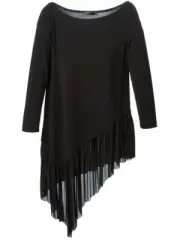 NWT - DONNA KARAN (Black Label) PLEATED ASYMMETRIC HEM Black 3/4-SLEEVE TOP - S