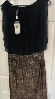 Queens park Sequin Sky Dress Size 10 Black And Gold