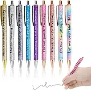 9 Pcs Funny Daily Pens, Fun Ballpoint Pen Set Describing Mentality, Metal Bling Gel Pens, Retractable Black Ink Pen with Sayings, Swear Words Glitter Pens for Colleagues Adult Gifts Office (9Pcs)