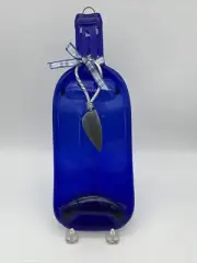 Cobalt Blue Flat Wine Bottle Hor D'oeuvre Cheese Tray With Spread Knife @@Wine@@