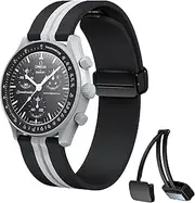 Bands for Moonswatch Watch,20mm Soft Silicone Strap Compatible with Omega x Swatch MoonSwatch Speedmaster Watch,Quick Release Magnetic Buckle Waterproof Replacement Strap for Swatch Omega Men Women