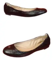 NIB TORY BURCH BLACK SNAKE PRINT LEATHER GOLD REVA YORK BALLET FLATS 8.5