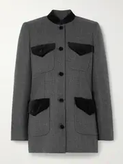 [LIBEROWE] LIBEROWE - + Net Sustain Raja Velvet-trimmed Wool-tweed Blazer - Gray - large large Gray