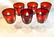 Set of 6 Crital D Arques French Ruby Red Cut to Clear Wine Glasses Goblets
