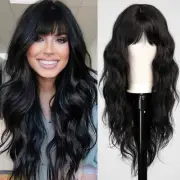 Black Wig with Bangs for Women Long Wavy Hair Wig Black Wig Curly Wavy Synthe...