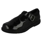 Girls Clarks 'Jazzy Tap K' Black Patent Hook & Loop Strap School Shoes