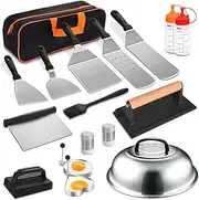 18PCS Flat Top Grill Accessories Set, Grill Spatula Set with Enlarged Spatulas, Basting Cover, Scraper for Outdoor Barbecue, Griddle Accessories Kit for Blackstone and Camp Chef