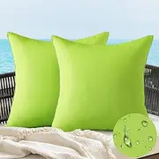 JOTOM Set of 2 Outdoor Waterproof Cushion Covers 45x45 cm Water Resistant Green Pillow Covers 18x18 Inch Garden Cushion Cover Throw Pillowcase for Bed Sofa Furniture Patio Couch Decor (Green)