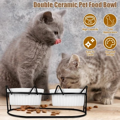 Elevated Cat Bowls Tilted 4.7 x 2.2 Inch Double Ceramic Pet Food Bowls beKAs