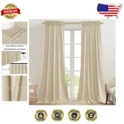 Plush 90” Velvet Curtains in Beige - Elegant Privacy Drapes, Set of 2 Panels