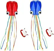 SINGARE Large Octopus Kite Long Tail Beautiful Easy Flyer Kites Beach Kites Good Toys for Kids and Adults(Red+Blue)