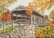 Needlepoint Handpainted Needle Crossings Covered Bridge Perrine NY