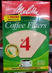 Melitta Premium Coffee Filters, 100 Natural Brown Cone Filters #4 (Pack Of 6)