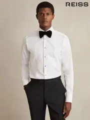 Reiss White Marcel Regular Fit Slim Fit Cotton Marcella Tuxedo Shirt (AY4041) | $240