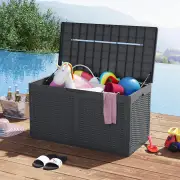 Costway380L Resin Deck Box Outdoor Waterproof Storage Bench with Lockable Lid-Grey