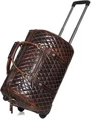[AARON LEATHER GOODS VENDIMIA ESTILO] Aaron Leather Goods Quilted Trolley Bag, Full Grain Leather, 20 x 11 x 12 Inches, Brown, Mocha Bridle, Large, Ascend Luxe Roller