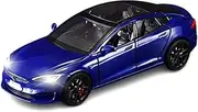 Model S Toy Cars 1/24 Alloy Diecast Model Car, Pull Back Model S Model Car with Light and Sound, Tesla Big Model S Car Model Toy Suitable for Kids Adults Birthday Gift (Blue)