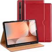 [DTTO] for Samsung Galaxy Tab S10 / S9 / S9 FE 5G Plus Case 12.4 Inch, Premium Leather Business Folio Cover with S Pen Holder&Hand Strap for Tab S10+/S9+/S9 FE+, Red
