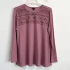 TORRID Popover Top 0 Large Crochet Yoke Mauve Pink Long Sleeve Tee Waffle NEW