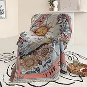 Shesyuki Boho Throw Blanket Reversible Cotton Bohemian Tapestry Hippie Room Decor Double Sided (Boho The Sun 50"x60")
