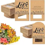 Fumete 100 Packs Wedding Favors for Guests Let Love Grow Seed Packet Small Kraft Bags with Window Wildflower Seed Envelopes Resealable Organizer Storage Bag for Wedding Gift Bridal Shower