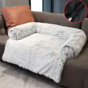 MIMIGO Square Dog Bed Fluffy Plush Dog Mat for Furniture Protector with Removable Washable Cover for Large Medium Small Dogs and Cats GREY M
