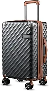 [LUGGEX] Luggage with Spinner Wheels - PC Expandable Hard Shell Suitcase, Brown-Black, Carry-On 20-Inch