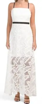 C2 NWT MILLY Leighton White Tropical Palm Lace Open Back Maxi Dress Size 8 $475