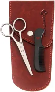 Beard Scissors Small and Comb with Case - 2 Piece Set, Brown, Silver, Black