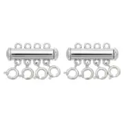 Layering Necklace Clasp 2Pcs 4 Strands Slide Magnetic Tube Lock Clasp, Silver