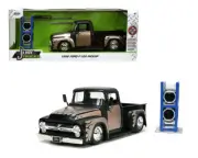 1956 FORD F-100 PICKUP MATT BLACK & CHAMPAGNE & EXTRA WHEELS 1/24 JADA 34026