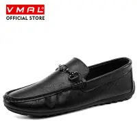 在飛比找蝦皮商城優惠-VMAL男士時尚休閒鞋男士黑色皮鞋一腳蹬和樂福鞋潮流豆豆懶人