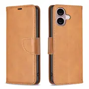 For iPhone 16 Case, PU Leather Lambskin Textured Cover, Light Brown