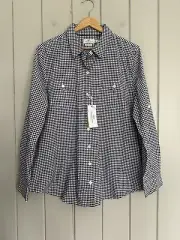 NWT Vineyard Vines Button Up Shirt Boys 16 Blue Gingham Whale Performance NEW