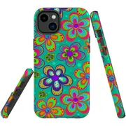 For iPhone 14 Plus Case Tough Protective Cover, Retro Floral Design