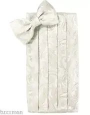 NEW Cardi Off White Ivory Paisley Tuxedo Tux Cummerbund Bow tie Hankie.TUXXMAN