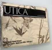 UTICA Bangkok Bone Twin Fitted Sheet No Iron Percale JP Stevens Vintage New NIP