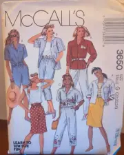 McCall's Pattern #3650 Misses' SHIRT, SKIRT, PANTS & SHORTS size 20-22-24 UC/FF