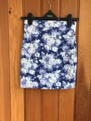 warehouse blue white floral double layer stretch mini skirt uk 10 bnwt