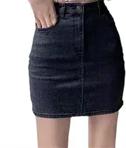 [OLEETS] Women's Denim Short Skirt - Spring Autumn Denim Skirts Women Sexy Elastic Korean Style High Waist Slim Party Streetwear Vintage Fashion for Office Work,Black,Xs