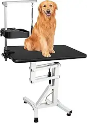 DiDiBirDi 31" Dog Grooming Table, Pneumatic Lift Adjustable Small Pet Trimming Station for Home with Anti-Skid Rubber and Rotatable Desktop （Up to 50lbs）