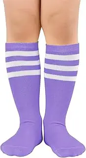 [American Trends] American Trend s Kids Sports Socks, Striped Knee High Tube Socks, Baseball Softball Soccer Socks for Toddlers, 1 Pack Light Purple, One Size