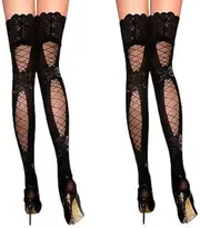 [ESOMAVRIX] Sexy Women Stockings Lace Top Sheer Thigh High Silk Stockings Nylon Fishnet Mesh Pantyhose Stocking /1692