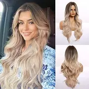 Curly Wigs for Women Heat Resistant Natural Synthetic Wig for Daily Use (Ombre Platinum Blonde)