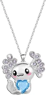 [MAKOBLESSMOMO] Axolotl Cute Necklace for Girls Boys Crystal Pendant Necklaces Jewelry Gifts for Girls Daughter Boys Son Granddaughter Niece Birthday Christmas Graduation Gift, Alloy silver